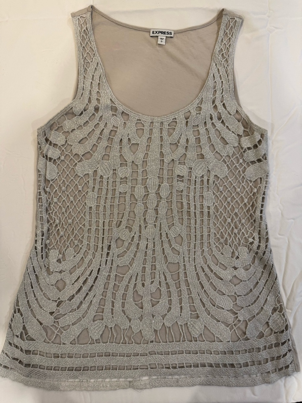Express Taupe Crochet Overlay Tank Top